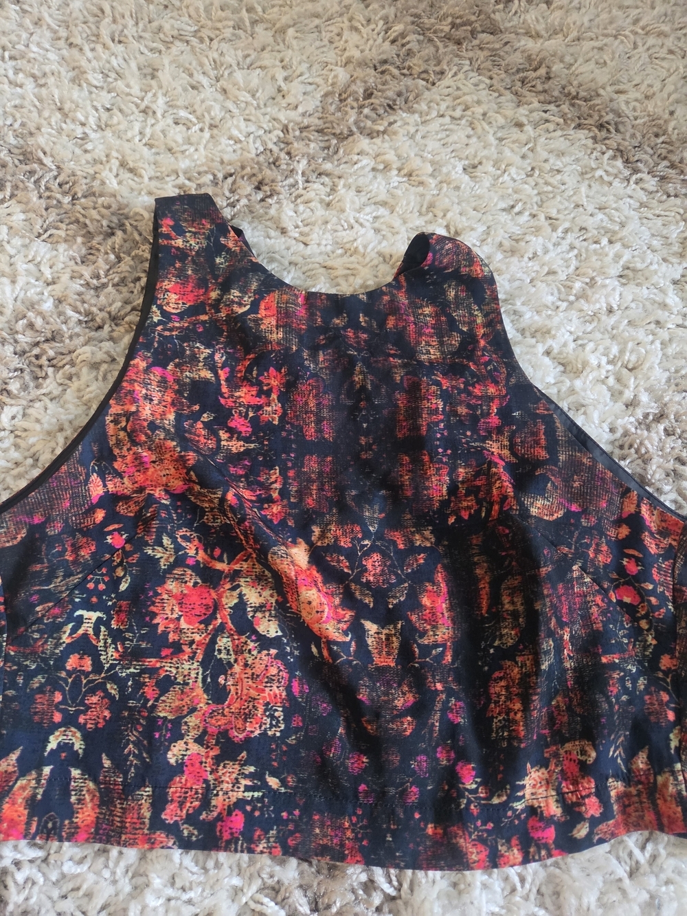 Astr Floral Print Black Tank Top with Pink and Orange Accents
